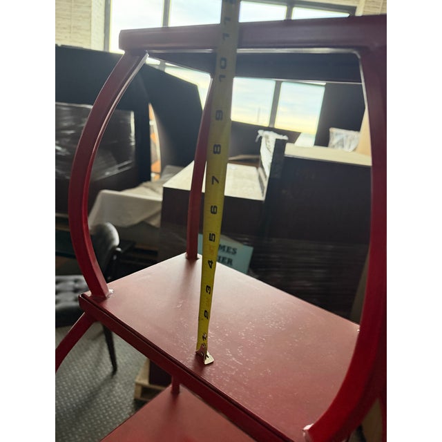 Metal Vintage Chinoiserie Red Metal Etagere For Sale - Image 7 of 12
