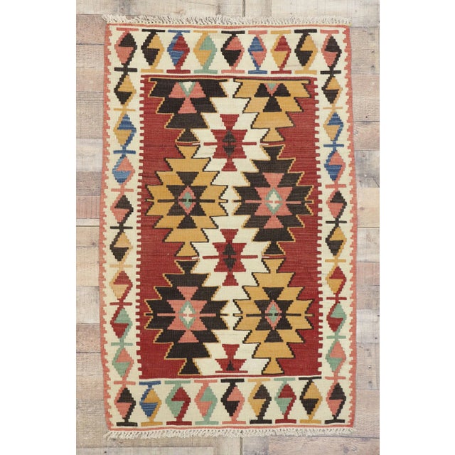 Brick Red Vintage Persian Shiraz Kilim Rug - 03'00 X 04'07 For Sale - Image 8 of 9