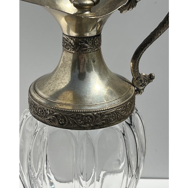 Mid 20th Century Italian Crystal & Silver Plate Dragon Handle Ewer by Distillerie Buton, Bologna For Sale - Image 10 of 15