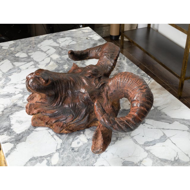 Italian 19th Century Patinated Iron Ram's Head Sculpture with Rusty Finish For Sale - Image 4 of 9