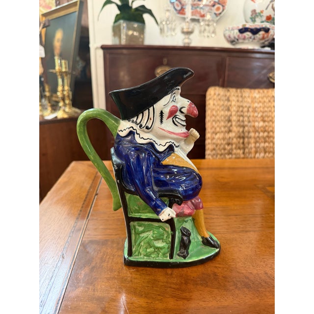 French Antique French Majolica Punch Character Toby Jug Pitcher For Sale - Image 3 of 6