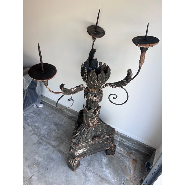 Wood Spanish Baroque Revival Large Ecclesiastical Pricket Candelabrum Circa 1880-1900 For Sale - Image 7 of 7