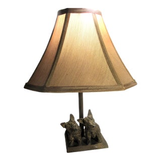 Vintage Iron Scotty Dog Lamp + Shade Electric Table Lamp For Sale