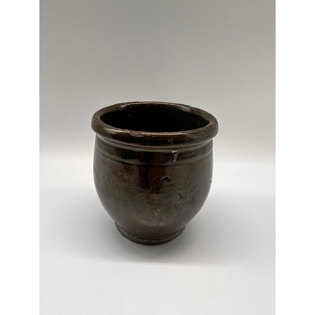 A Rare Green Glazed Small Antique Pennsylvania Folk Art Redware Storage Crock, 1850's For Sale - Image 16 of 17