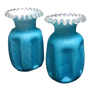 Pair of 1920s Aqua Satin Webb Ruffled Polka Dot Cased Glass Vases