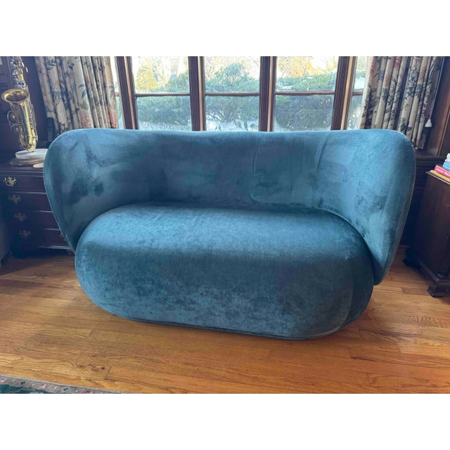 Mid-Century Modern Ferm Living Rico 2 Seater Sofa in Blue Velvet For Sale - Image 3 of 6
