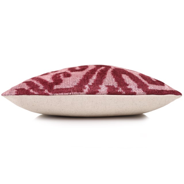 Blush Pink & Rose Ikat Velvet Throw Pillow 16x16 | Soft Classic Luxury For Sale - Image 4 of 7