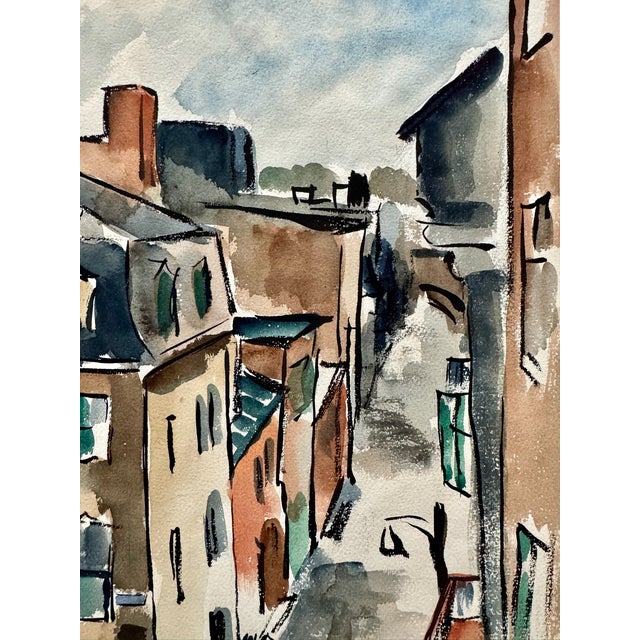 Rustic Henry Emil Salloch Original Watercolor on Paper Urban Neighborhood Street Scene, 1957. For Sale - Image 3 of 6