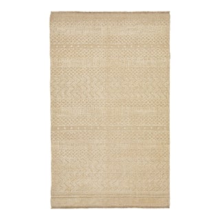 Beige Transitional Hand Loom Wool Rug With Geometric Pattern For Sale