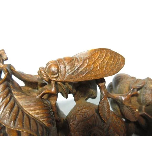 Japanese Shōwa Carved Boxwood Okimono With Cicada For Sale - Image 4 of 11