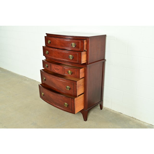 Federal Inlaid Mahogany Bow Front Highboy Dresser by National Furniture, Circa 1960s For Sale In South Bend - Image 6 of 14