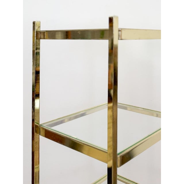 Gold Brass Glass 5-Tier Shelf Vintage Hollywood Regency MCM Chrome 59" Tall For Sale - Image 8 of 9