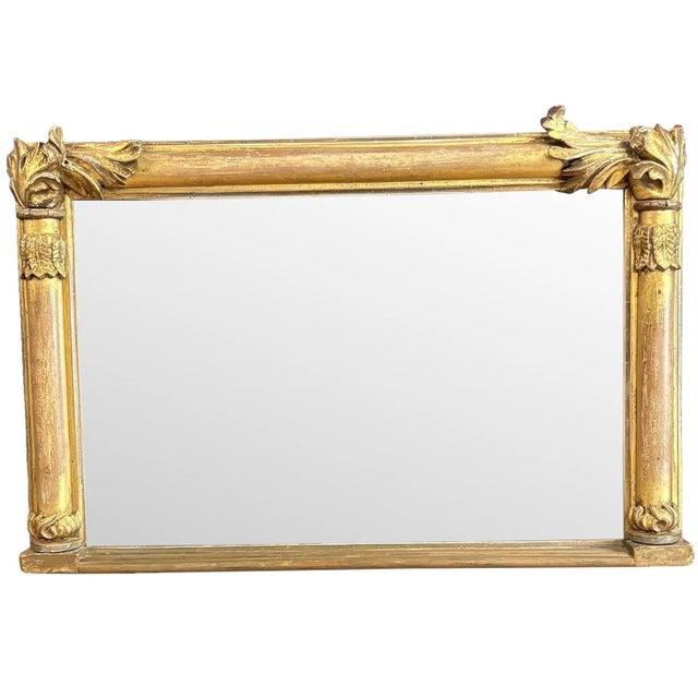 Antique 19th Century French Empire Giltwood Gesso Mantel Mirror With Foxed Glass For Sale - Image 12 of 16