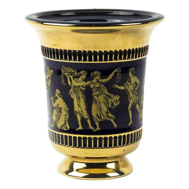 Small Gilded Blue Vase, Italy, 1970s For Sale