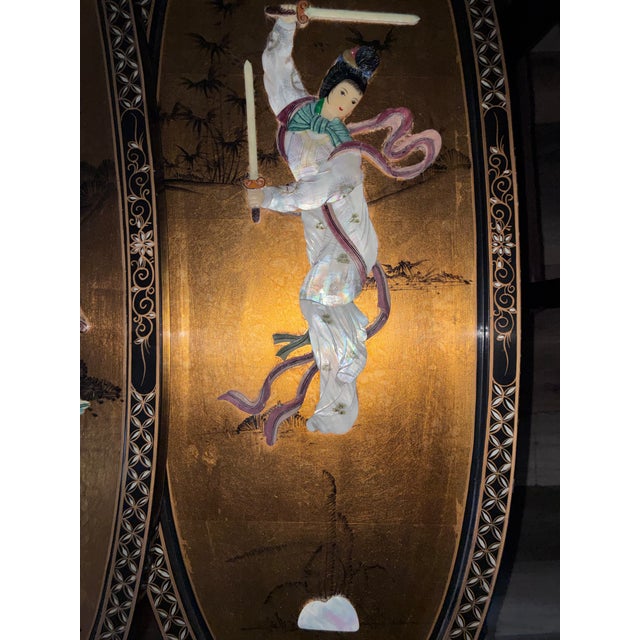 Mid-Century Modern Mid 20th Century Geisha/Black Lacquer/Mother of Pearl Wall Panels For Sale - Image 3 of 3