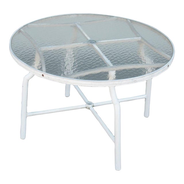 Vintage Aluminum and Glass Round Patio Table Chairish