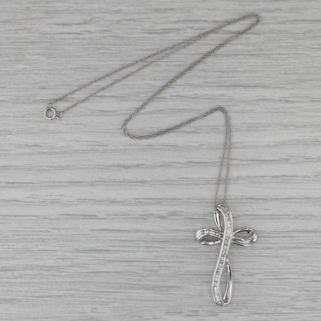 0.50ctw Diamond Stylized Cross Pendant Necklace 14k White Gold 18" Rope Chain For Sale In Greensboro - Image 6 of 6