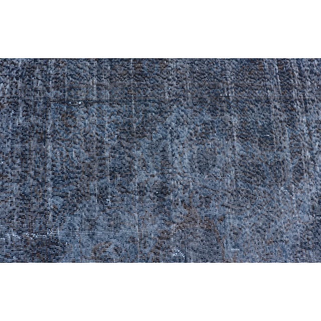 Vintage Hand Knotted Turkish Overdyed Oushak Rug in Dark Blue and Charcoal For Sale - Image 11 of 12