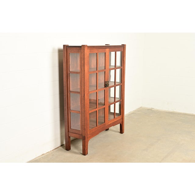 Stickley Charles Stickley Antique Mission Oak Arts & Crafts Bookcase Cabinet, Circa 1910 For Sale - Image 4 of 14