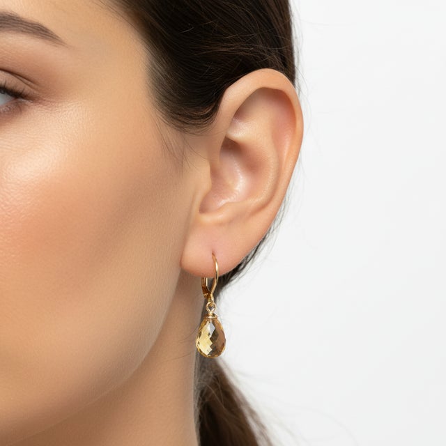20k and 14k Gold Diamond and Citrine Briolette Drop Earrings, Pair For Sale - Image 9 of 9