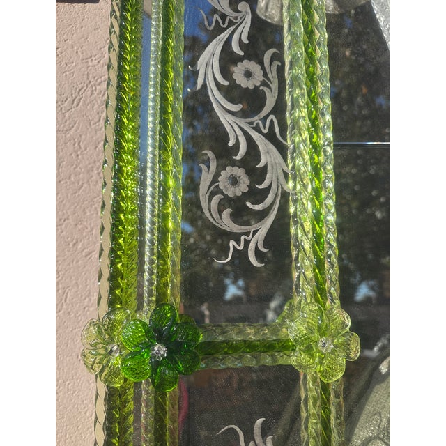 Mid-Century Modern Contemporary Modern Green Venetian Mirror Hand-Carved Murano Glass For Sale - Image 3 of 7