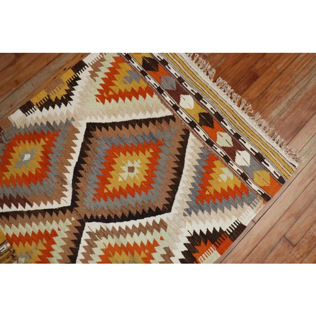Vintage Geometric Orange Turkish Kilim - 3'3" x 5'1" For Sale - Image 4 of 9