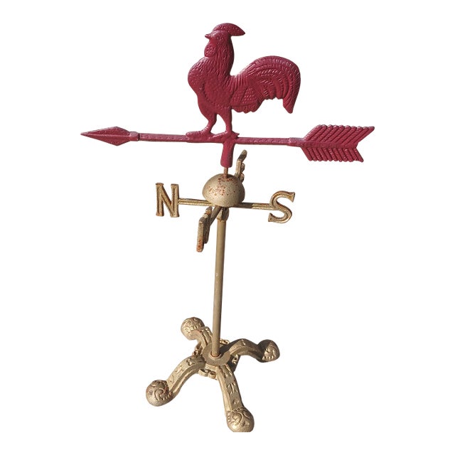 Vintage Cast Iron Red Rooster Weathervane For Sale