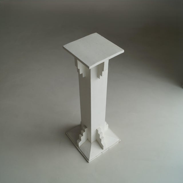 Tall Amsterdam School Pedestal in White Paint, 1920s For Sale - Image 4 of 16