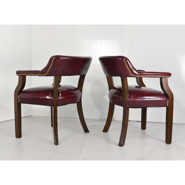 Wood Vintage Oxblood Leather Armchair Chair With Brass Nailheads by Village Industries Tennessee - a Pair For Sale - Image 7 of 12