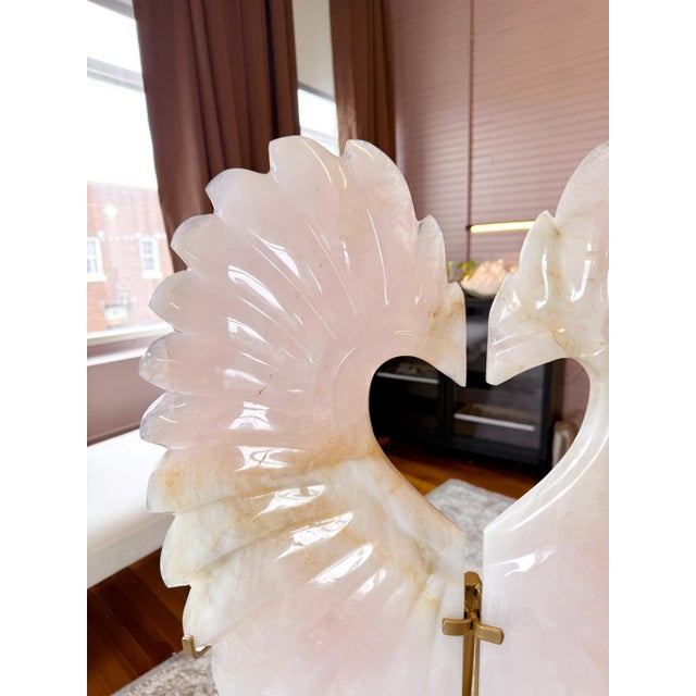 Monumental Rose Quartz “Winged Form” Sculpture With Golden Healer Inclusions – 28.5” Statement Piece For Sale - Image 11 of 18