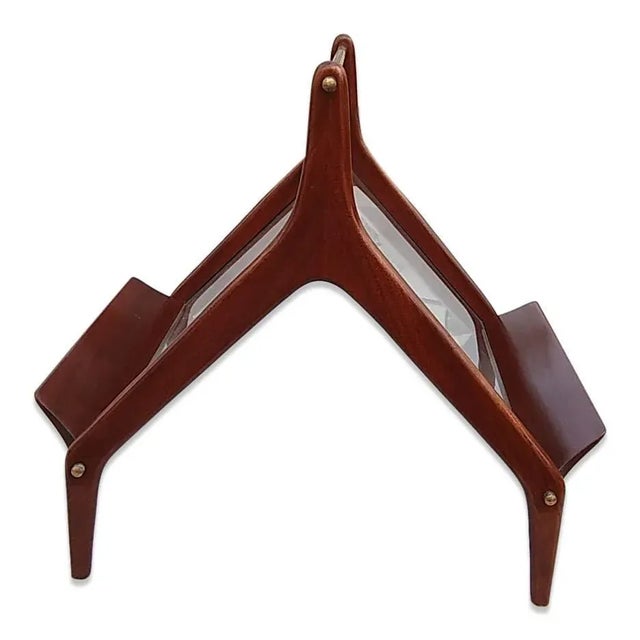 1960s Italian Mahogany and Glass Magazine Rack For Sale In New York - Image 6 of 7