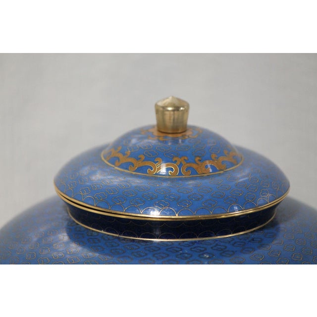 Blue Large Chinese Double Swan Cloisonne Companion Urn For Sale - Image 8 of 10