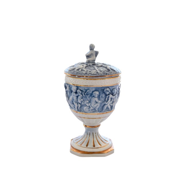Traditional Capodimonte Cherub Urn With Lid For Sale - Image 3 of 14