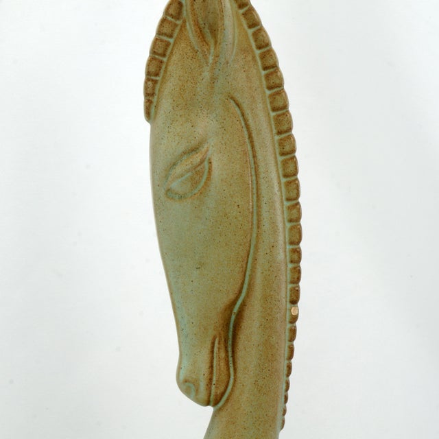 Wood Mid Century Ceramic Horse Head Sculpture Eric Olsen Haeger Potteries 1963 For Sale - Image 7 of 9