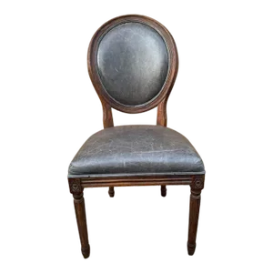 Louis XVI Style Fruitwood Carved Leather Dining Side Chair by Restoration Hardware
