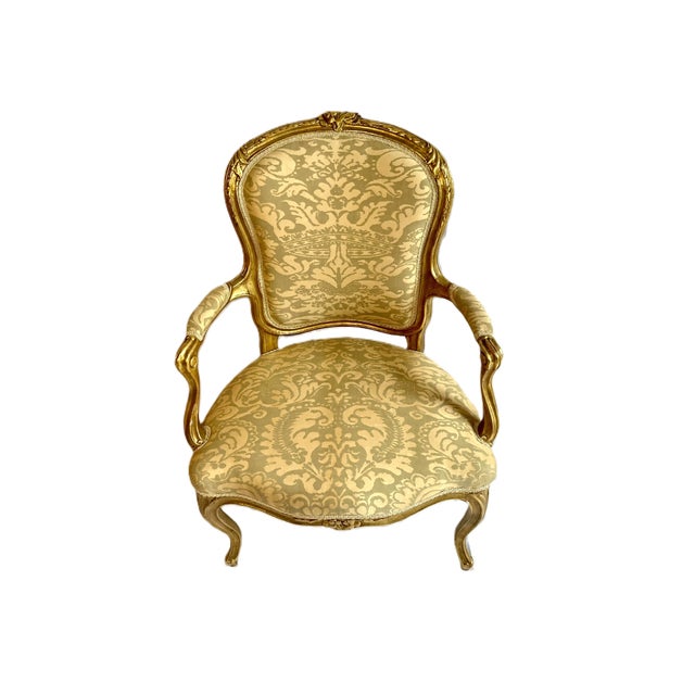Wood Louis XV Style Chairs With Elegant , Fortuny Upholstery For Sale - Image 7 of 8