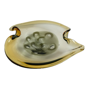 Mid Century Art Glass Bowl Organic Freeform Dish Smoke