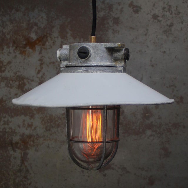 Industrial hanging lamp by industria rotterdam cast aluminium and clear glass e27 / e26 this piece has an attribution...