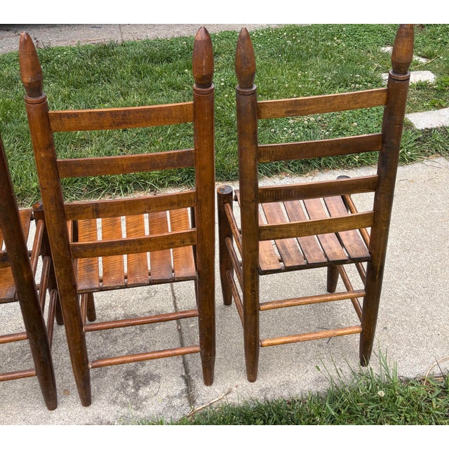 Early 1900s Ladderback and Slat Seat Dining Chairs, Set of 4 For Sale - Image 12 of 13