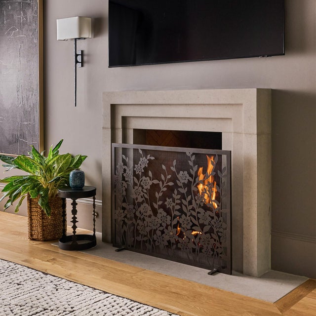 Aged Silver Lacey Floral Fireplace Screen For Sale In Dallas - Image 6 of 11