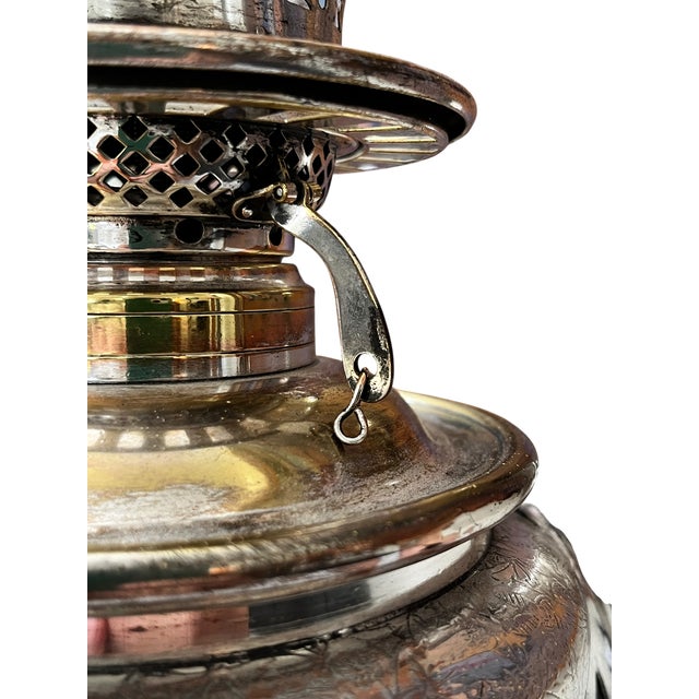Antique Late 19th Century Silver-Plated Oil Lamp Converted to Table Lamp With Bird & Floral Decoration, 23" For Sale - Image 10 of 14
