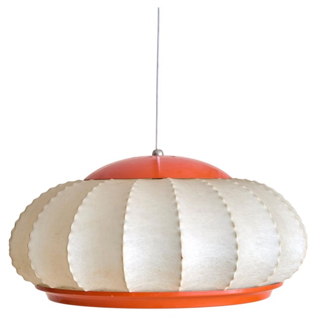1960s Mid-Century Modern Italian Orange Cocoon Pendant For Sale - Image 11 of 12
