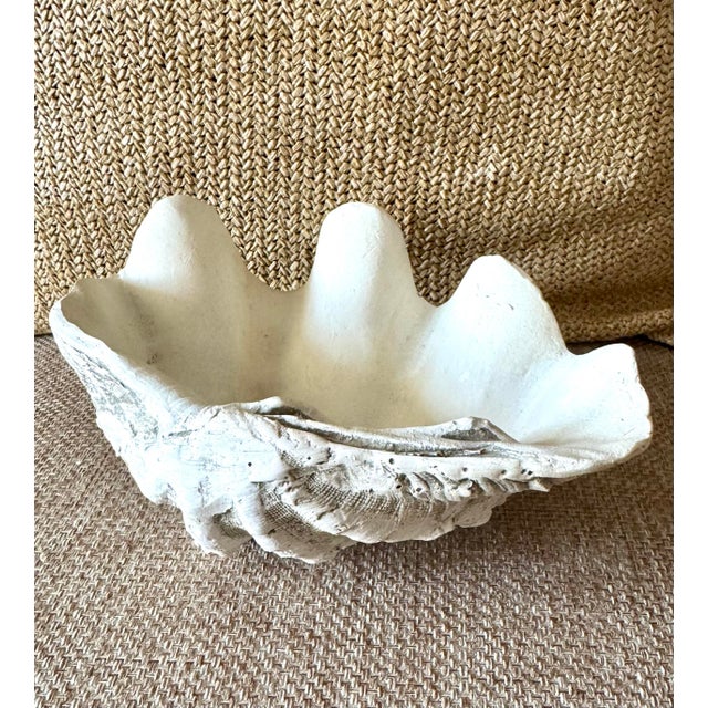 Ivory Vintage Realistic Ceramic Clam Shell Bowl – Sculptural Coastal Decor Dish For Sale - Image 8 of 10
