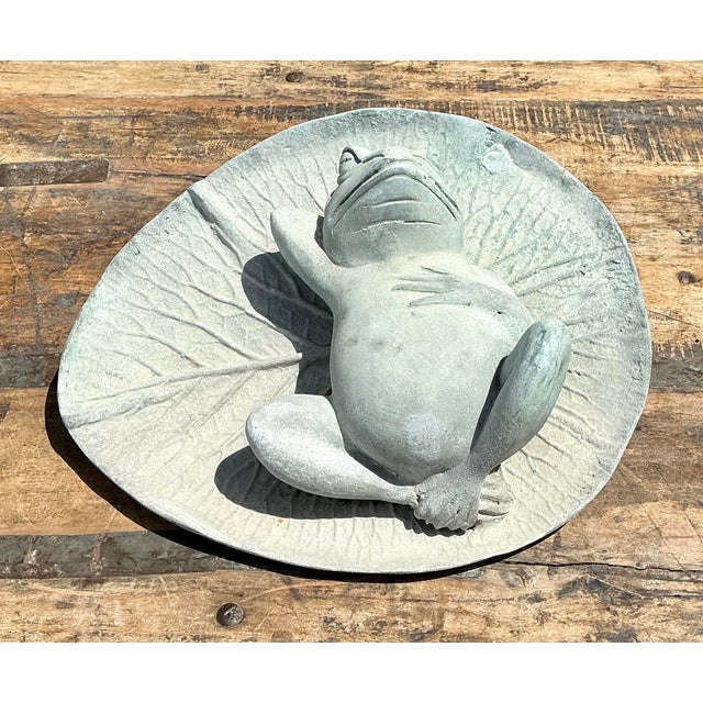 Rustic Vintage Patinated Frog on Lilypad Garden Ornament For Sale - Image 3 of 12