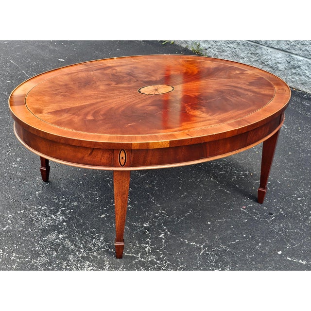 Early 21st Century Hekman Copley Place Mahogany and Yew Inlaid Oval Coffee Table For Sale - Image 5 of 12