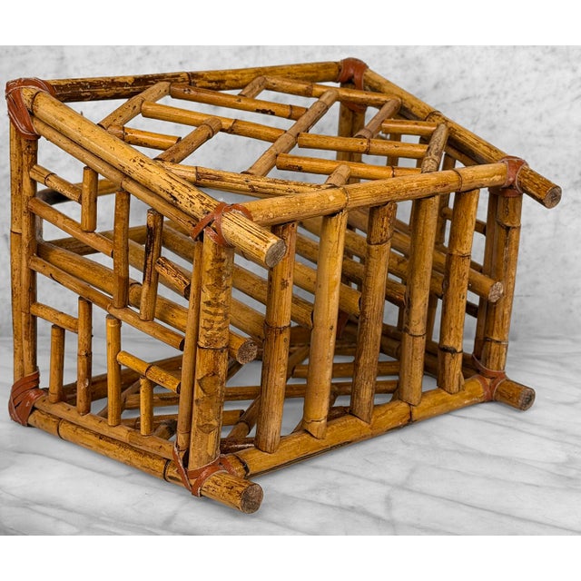 Vintage Coastal Rattan Chinoiserie Rattan Record Holder Magazine Rack For Sale - Image 10 of 10