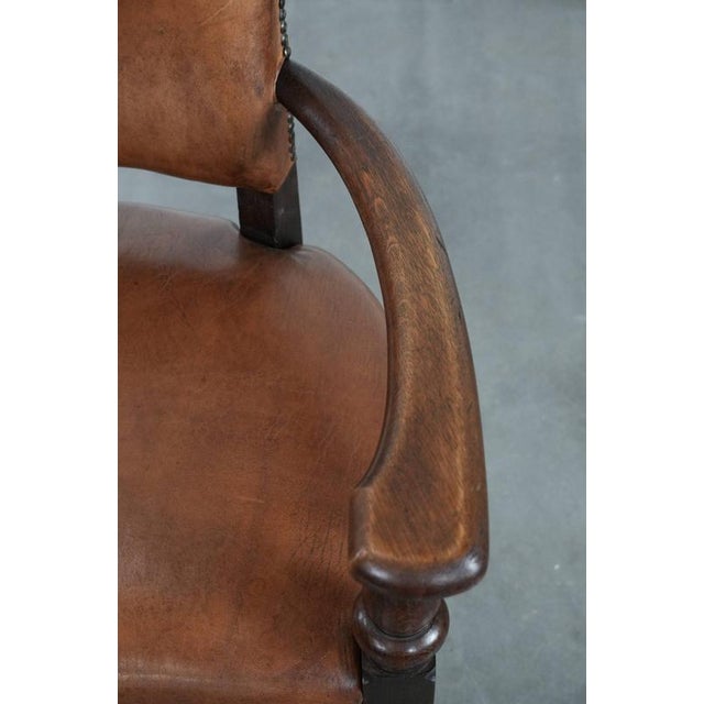 Brown Antique Desk Armchair in Sheepskin Leather, 1800s For Sale - Image 8 of 16