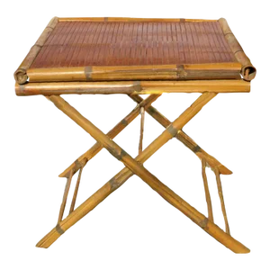 Boho Chic Midcentury Bamboo / Rattan Folding Table