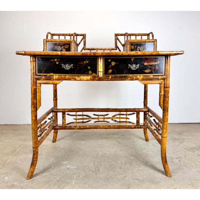 Aesthetic Movement Chinoiserie Bamboo & Black Lacquer Writing Desk, 20th Century For Sale - Image 4 of 12