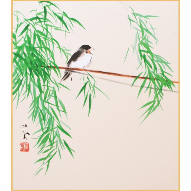 "Flycatcher", Heisei Era Japanese Silk Painting For Sale - Image 13 of 13
